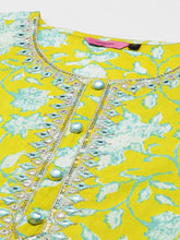 Women's Green Floral Kurta Set-AT-A-212-KPD-Limegreen